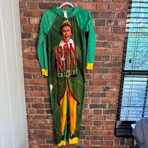 Elf womens Christmas holiday one piece zip up hooded pajamas green XS
